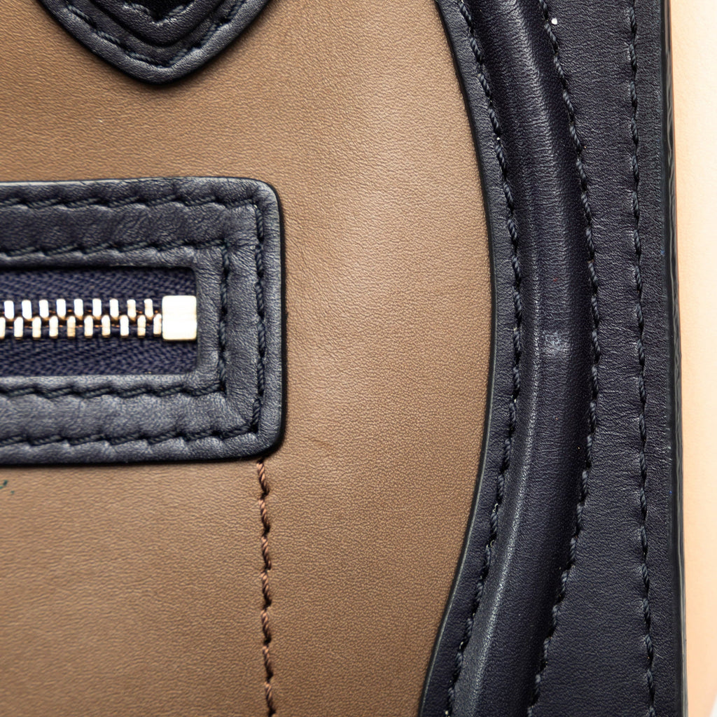 Calf Satchel Authenticated Pre-Owned Luggage Tricolor Tote Leather Brown (Good) Unisex Celine Nano