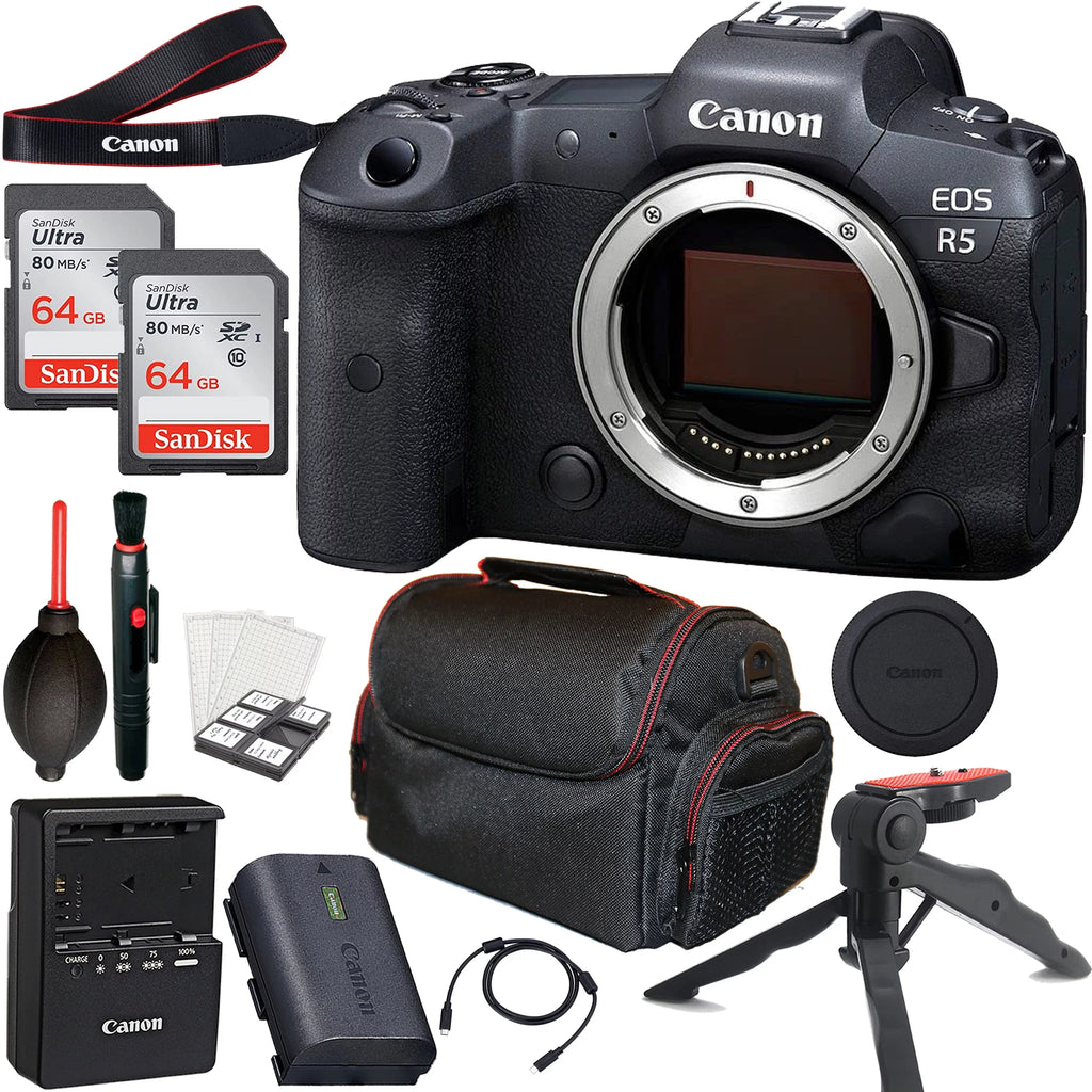 Camera Only) & Case + 64GB Mirrorless Memory 2pc Tripod + More R5 Cards (Body Canon +