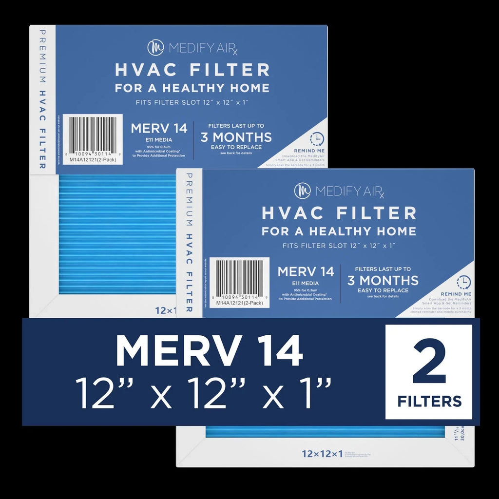 Air Medify Cleaning 14, 2-Pack) Air Filter 95% 12x12x1 Pleated ( Particles