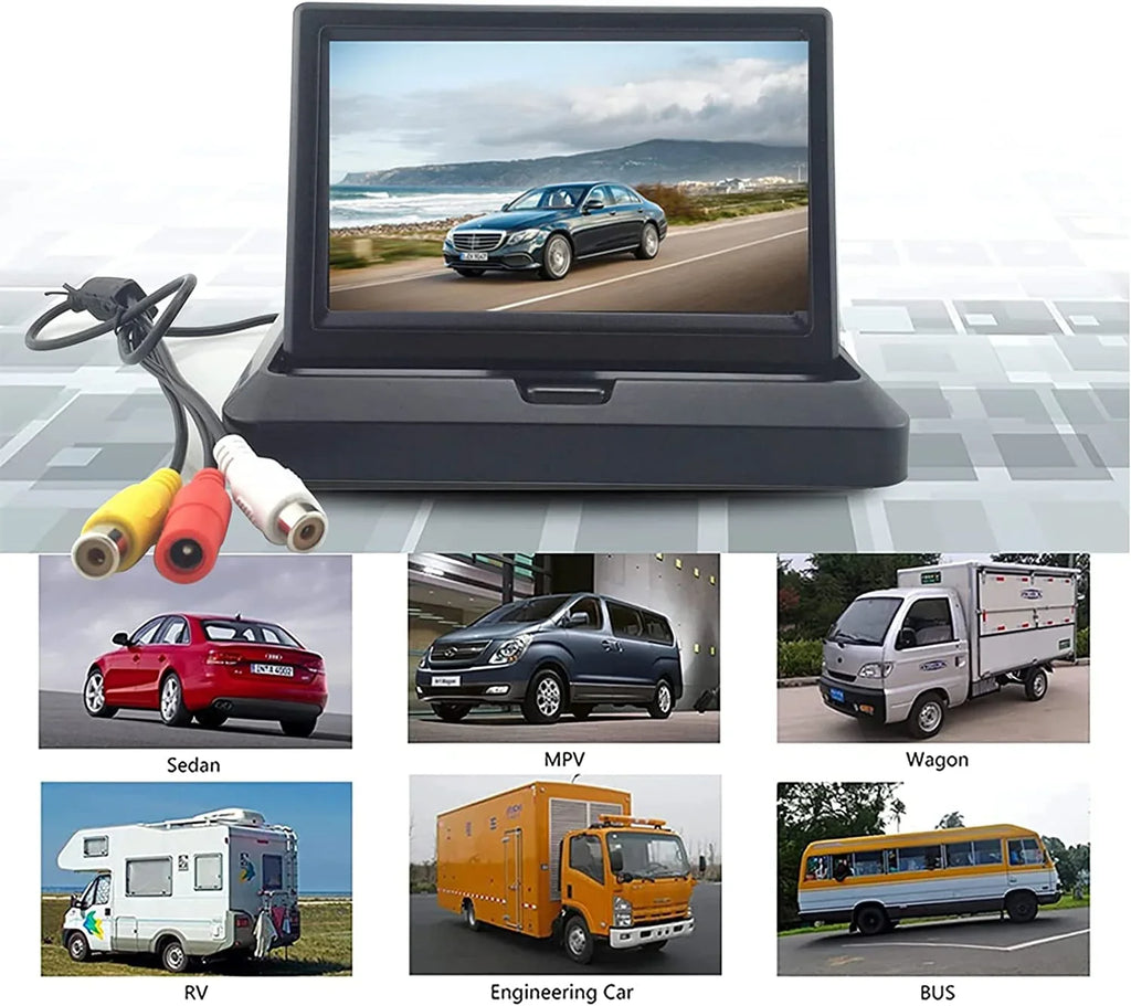 Two Camera only Reverse Monitor 12V/24V Rear V1/V2 View Foldable Screen, Input, Backup Display Video 5 inch