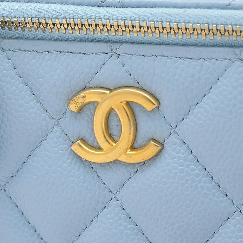 Blue Gold Pre-Owned Bag AP2805 Caviar Skin Logo Vanity (Good) Handle Shoulder Hardware Chanel