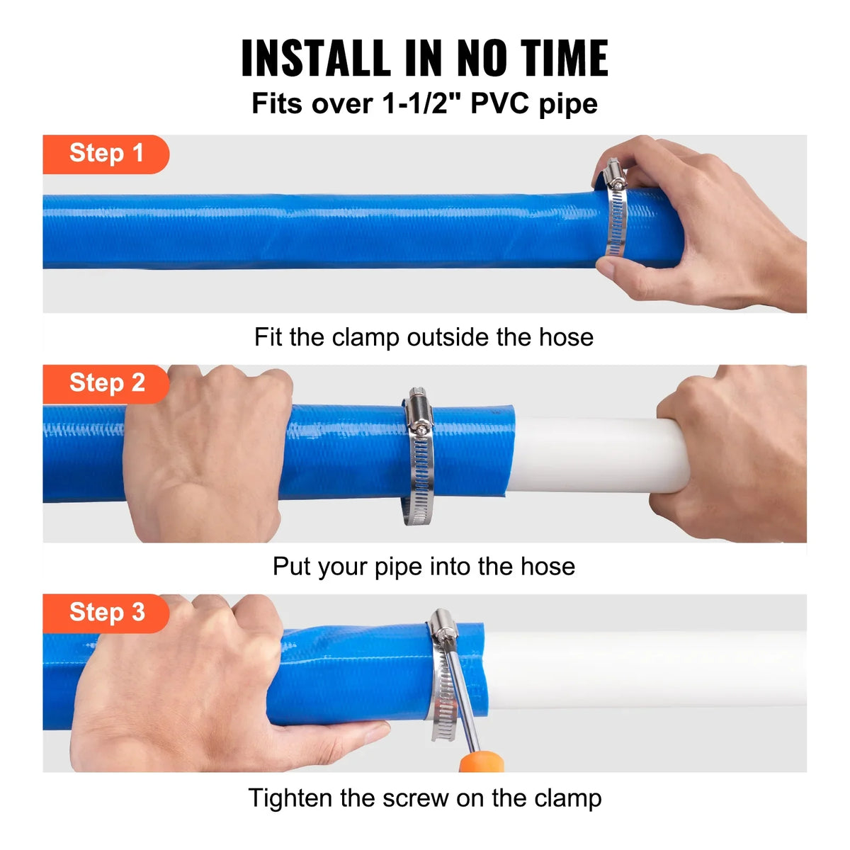 and Lay Discharge Clamps Chemical Filter Pool Premium Defensive 2'' Blue x Backwash with Climatic 50' Hose Hose Swimming Flat