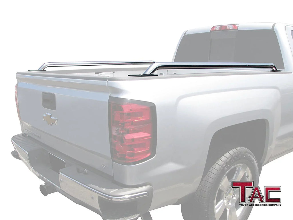 Side Sierra 304 Rails 1500 Steel Accessories 2014-2024 CarbonPro 2pcs Truck Denali Fit Stainless Bed Standard Silverado/ Bed(Excl. Chevy Editions) 6.5ft Rails
