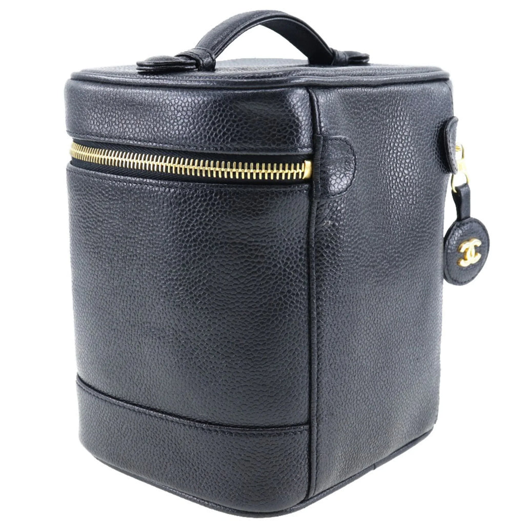 Zipper France in Coco (Good) Pre-Owned Matte Caviar Mark Vanity Made Handbag Ladies Skin Black