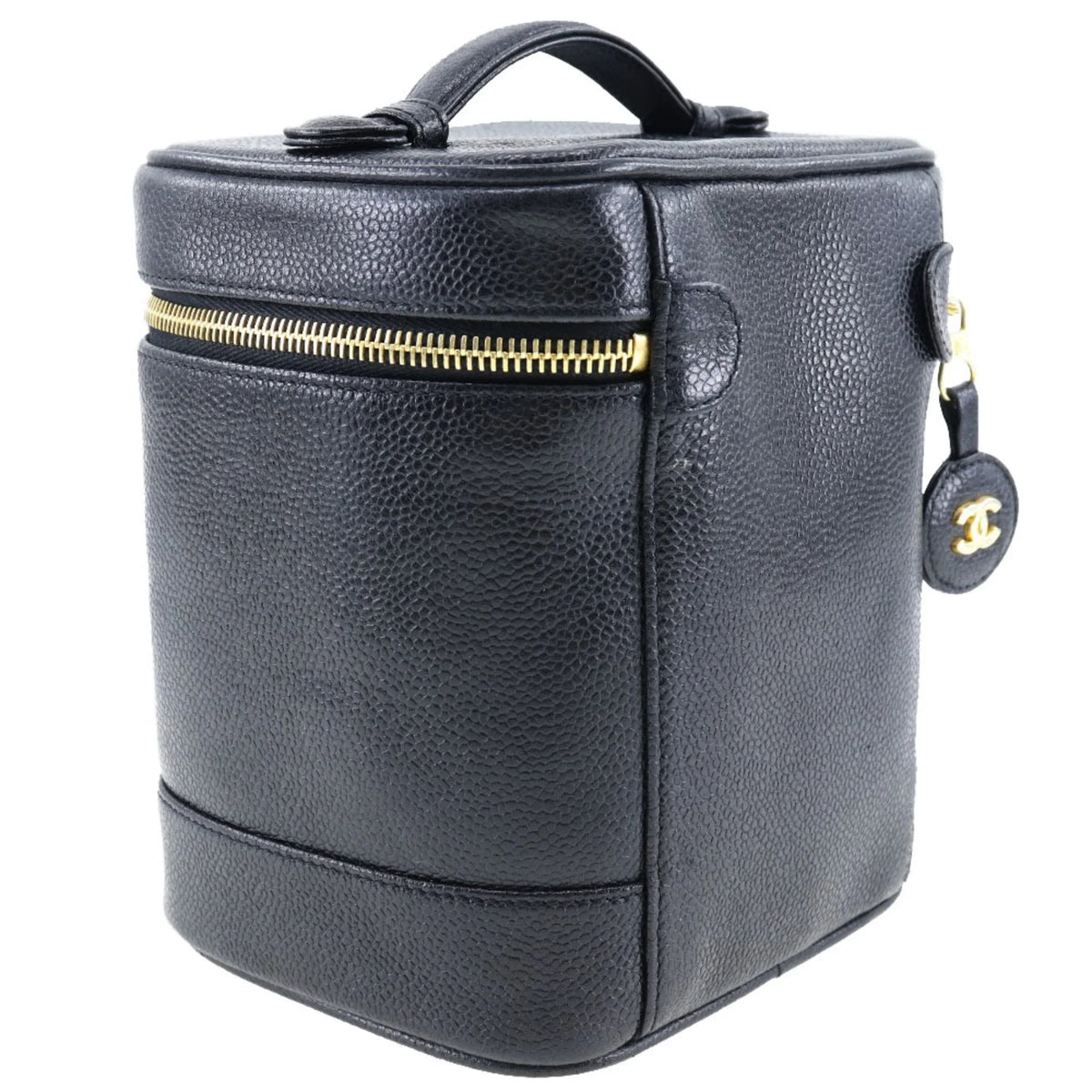 Zipper France in Coco (Good) Pre-Owned Matte Caviar Mark Vanity Made Handbag Ladies Skin Black