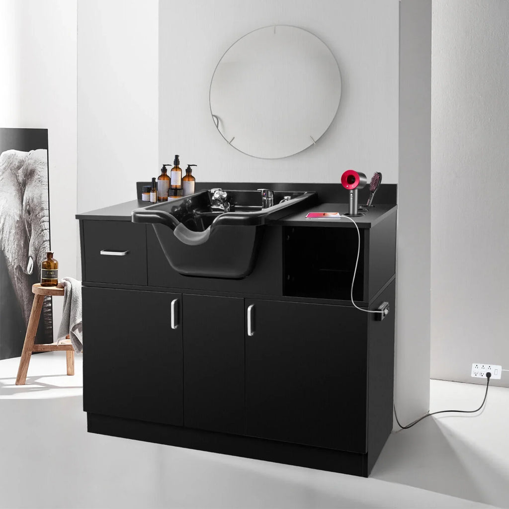 ,Hair Artist Station Salon Trap,Drawer(Black) Hair Beauty Shampoo Holes,P with Backwash Dryer Sink hand