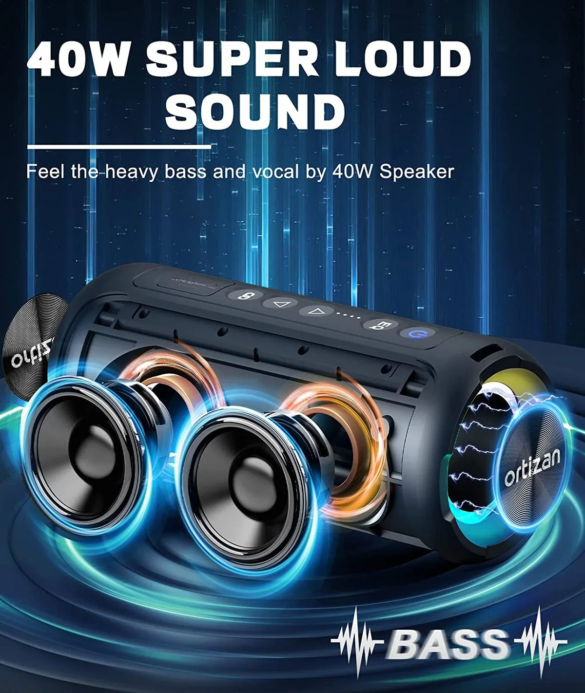 Ortizan Loud Speakers, IPX7 40W Moistureproof with Speaker, Speakers Portable Stereo Deep Bluetooth