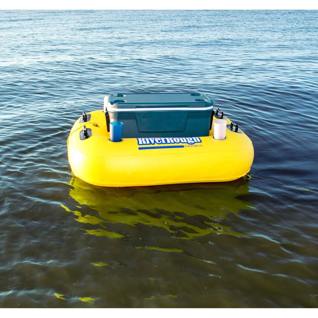 Float 55" Cooler Inflatable Swimming Raft Black Pool Yellow and