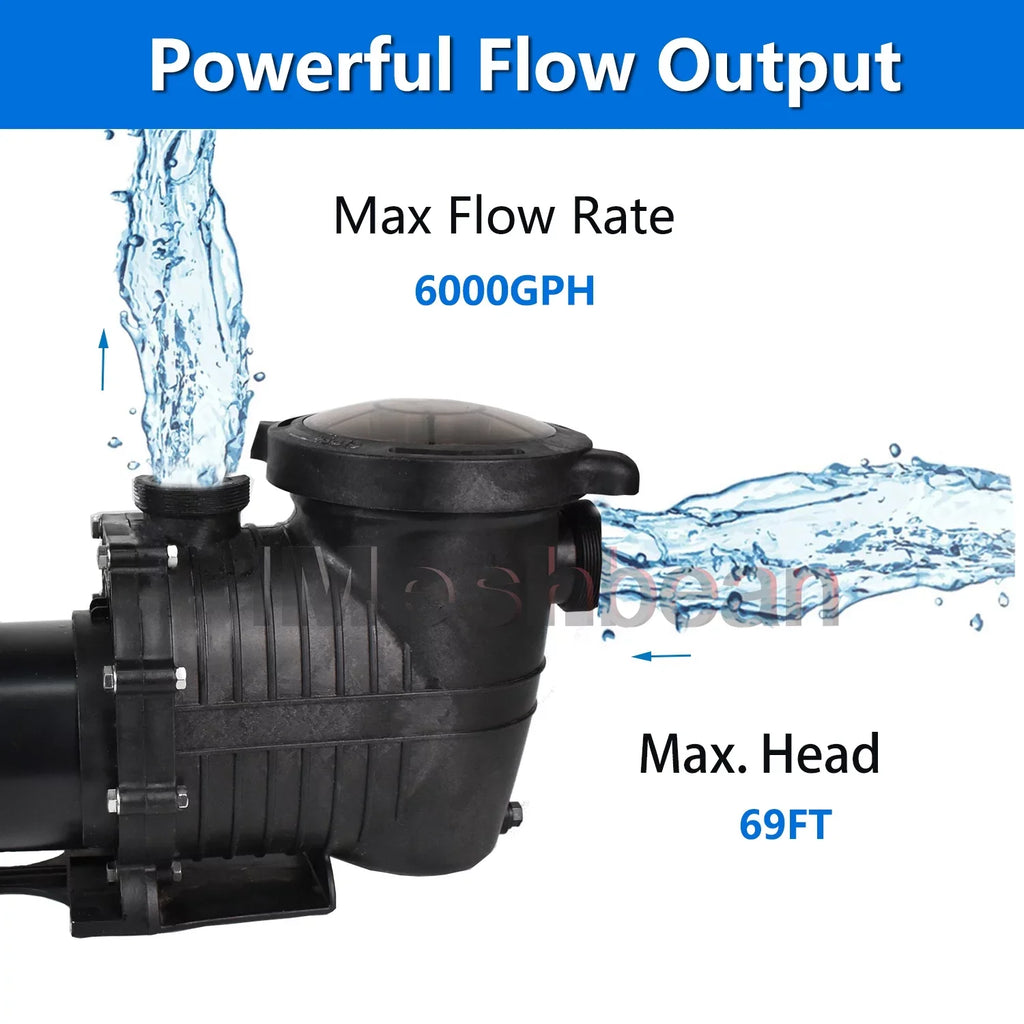 iMeshbean In-ground Pool Ground Motor Pool 1.5HP 110V-230V, Above Pool and Inground Basket Circulation, for Moisture Swimming Strainer Pump, Max 6000GPH, 69FT, Head w/ Swimming