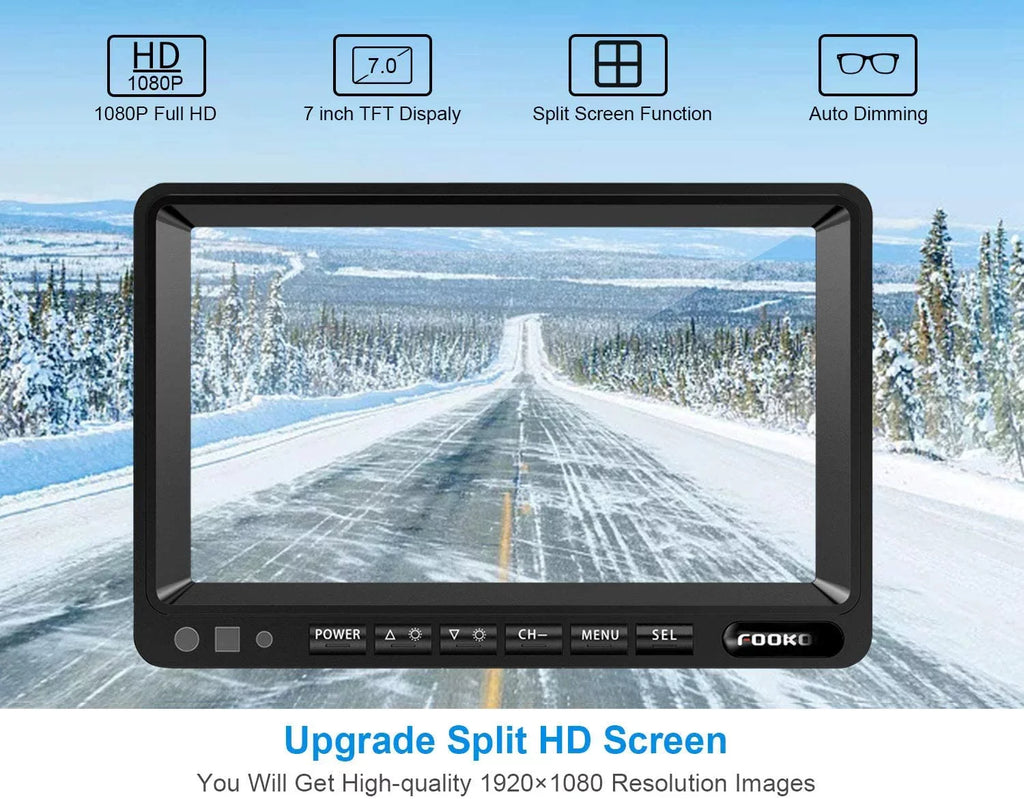 Trailer(DY704) Wheel Cameras Rear Backup Reversing Monitor Camera Parking Screen with Split Moistureproof Lines View /Truck/Trailer/Bus/Semi-Trailer/Tractor/5th and System, Fookoo for 7''