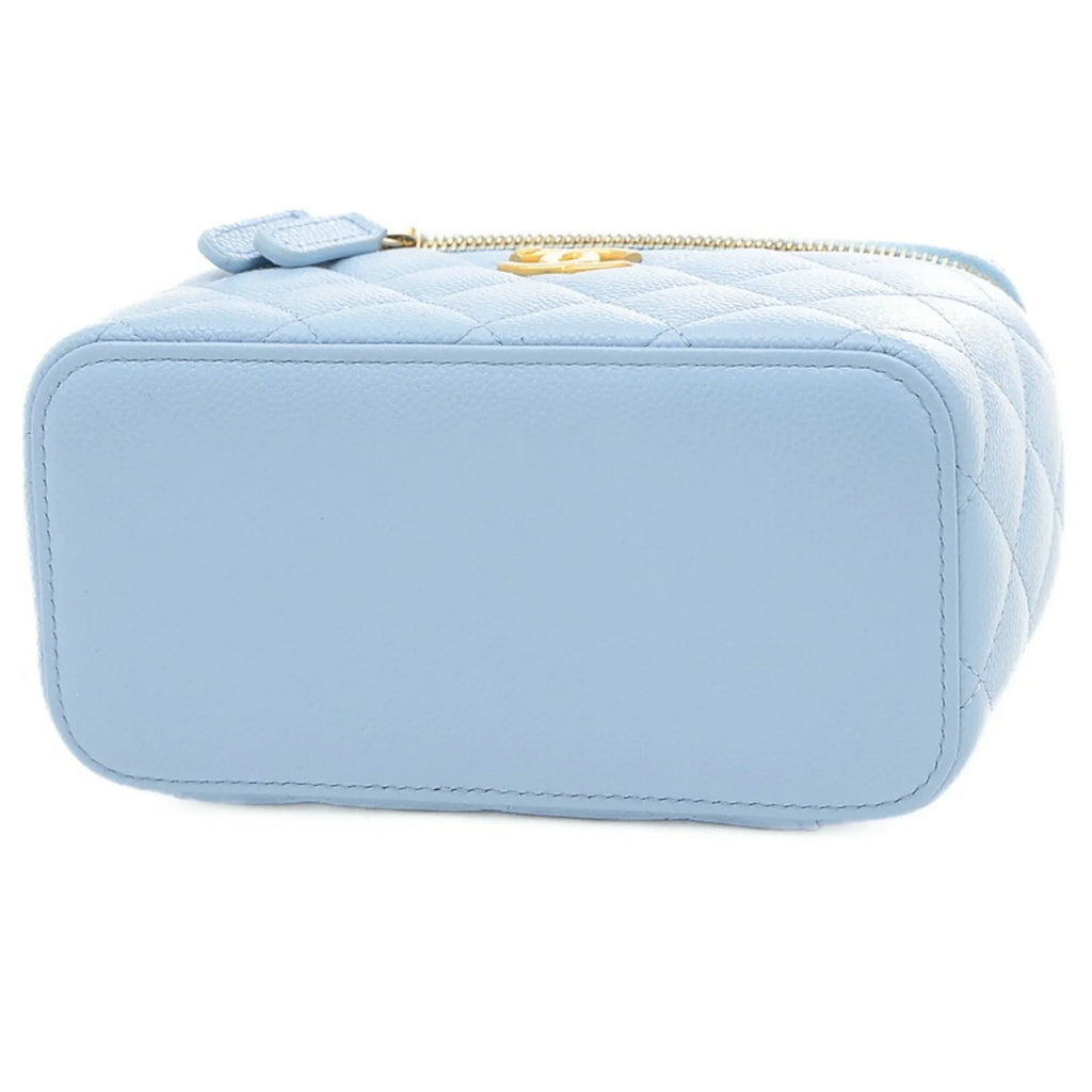 Blue Gold Pre-Owned Bag AP2805 Caviar Skin Logo Vanity (Good) Handle Shoulder Hardware Chanel
