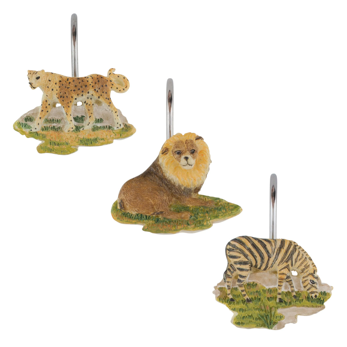 '- (Set Kline Jungle of 12) Sherry Green Shower Hooks Curtain Safari