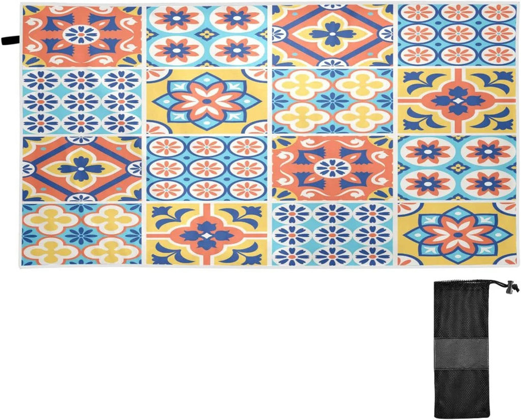 Bestwell Oversized Talavera Multipurpose Lightweight Bath Dry Towel Tiles Towel, Shower Blanket, Yoga 31”X71” Microfiber Mexican Style Towel Beach Sand Free Quick Thin Towel Pool Swim