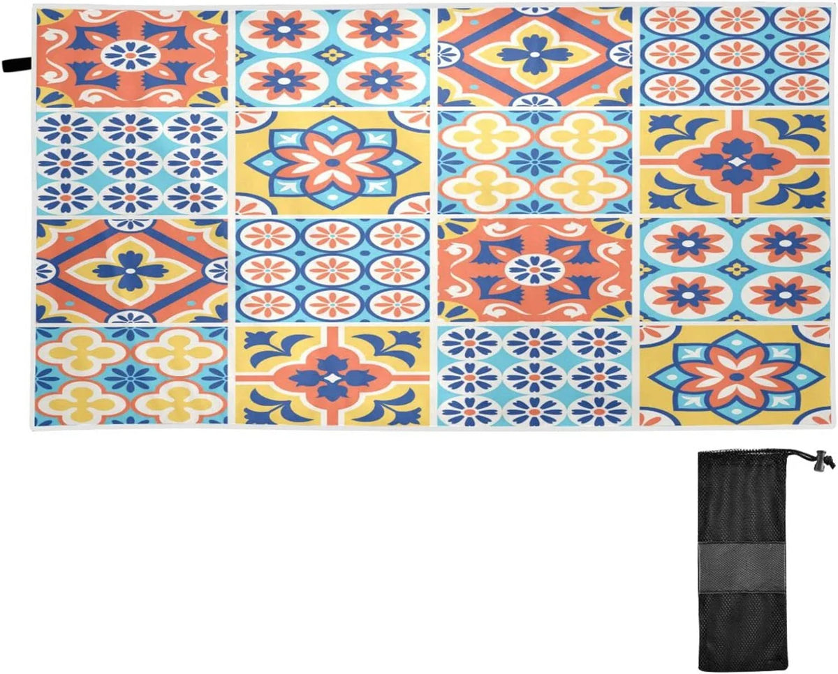 Bestwell Oversized Talavera Multipurpose Lightweight Bath Dry Towel Tiles Towel, Shower Blanket, Yoga 31”X71” Microfiber Mexican Style Towel Beach Sand Free Quick Thin Towel Pool Swim