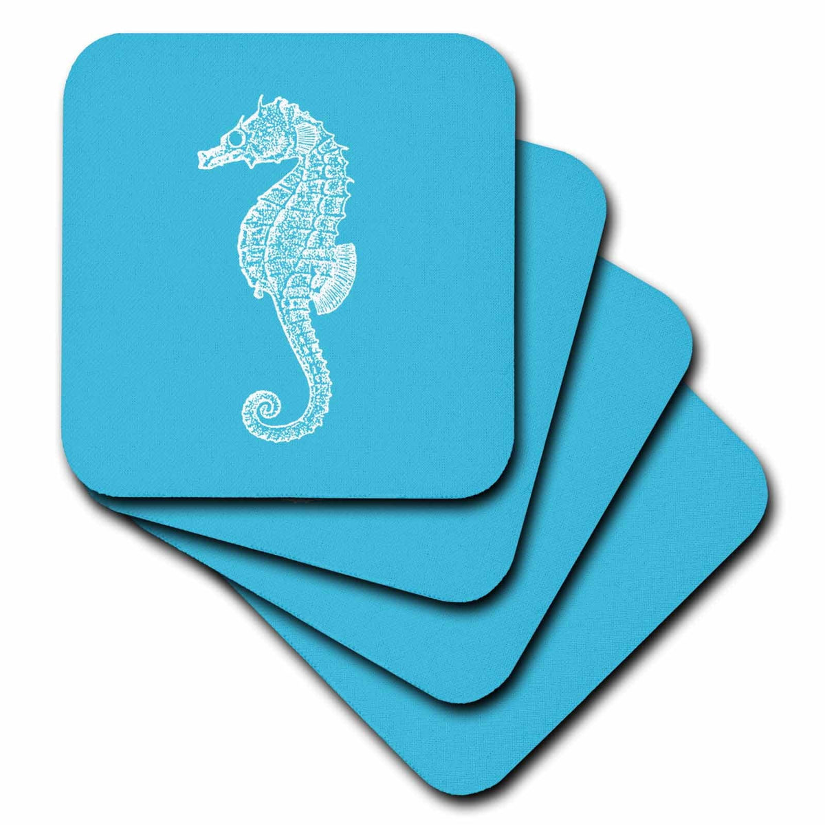 aquarium beach Soft Blue seahorse marine Ocean 3dRose of 8 Coasters, aquatic, set Sea print. Horse.