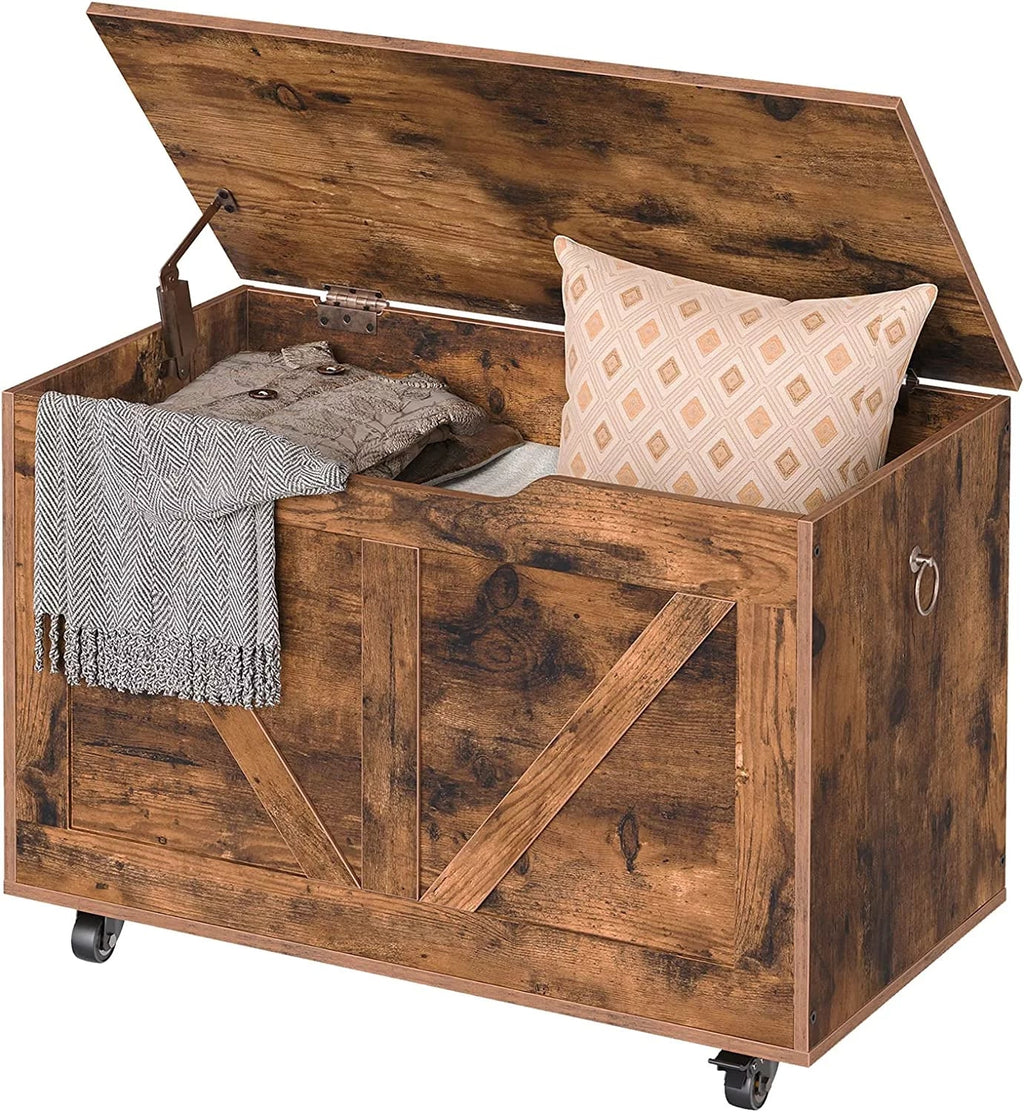 Hinge, Brown Assembly, Movable, Safety Entryway Wheels, Easy Supports Shoe Bench, lb, Wooden Bench Chest, Rustic Sturdy U-Shaped Storage Trunk Opening, on Storage Storage FG74CW01 220 Bench,