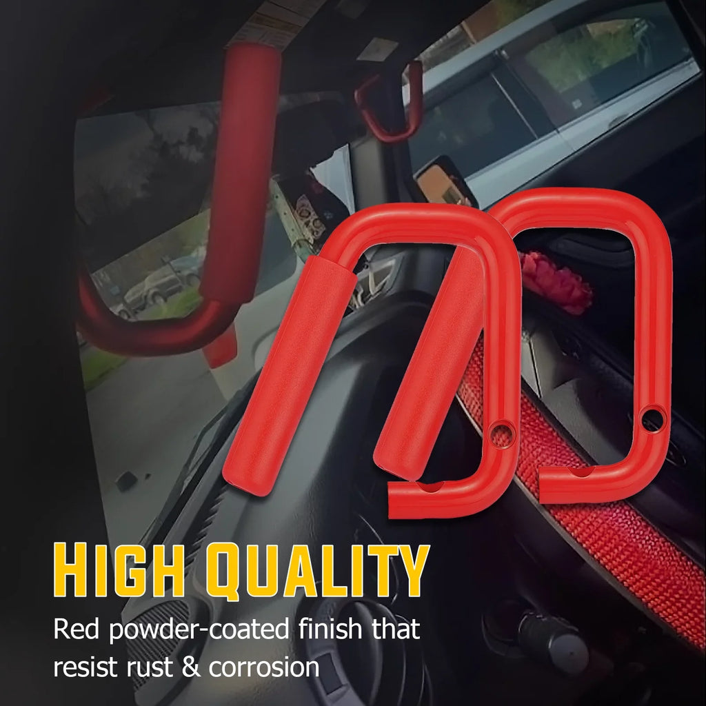 Front Set Coated Handles Red for Jeep Full 07-18 Powder Wrangler - Grab Bar Aluminum Rear &