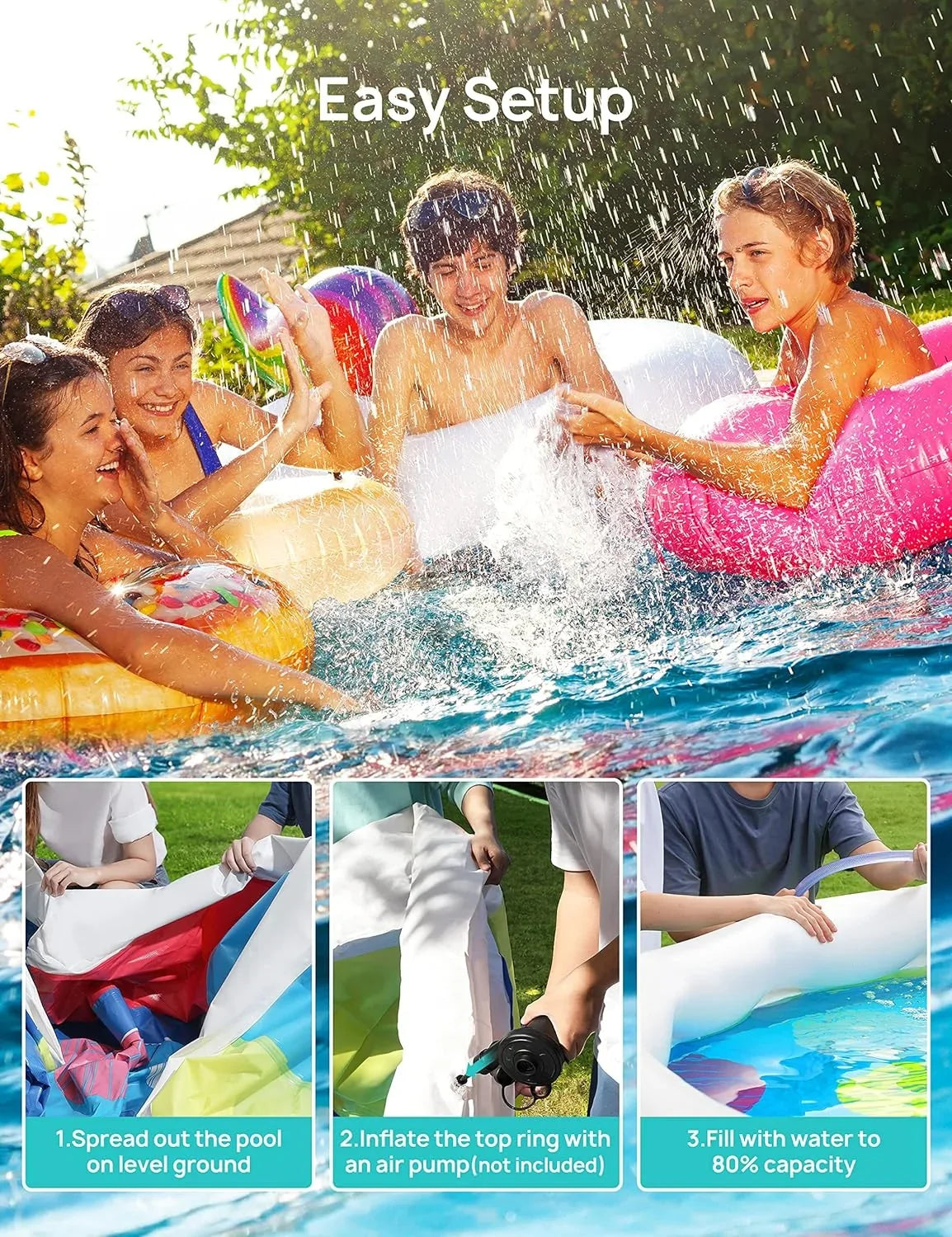 Filter Blue Pump, *35in Shield, Inflatable 7 Include Ground Cloth and Track Swimming 15ft Pool