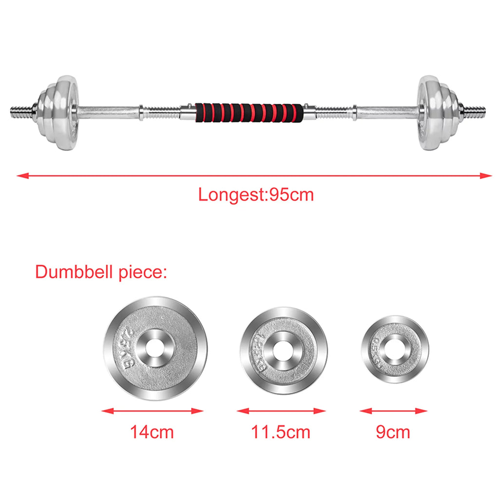 Household Weight Fitness Dumbbells Silver 66LB Dumbbell Gym Adjustable for Exercise, Set Barbells Detachable