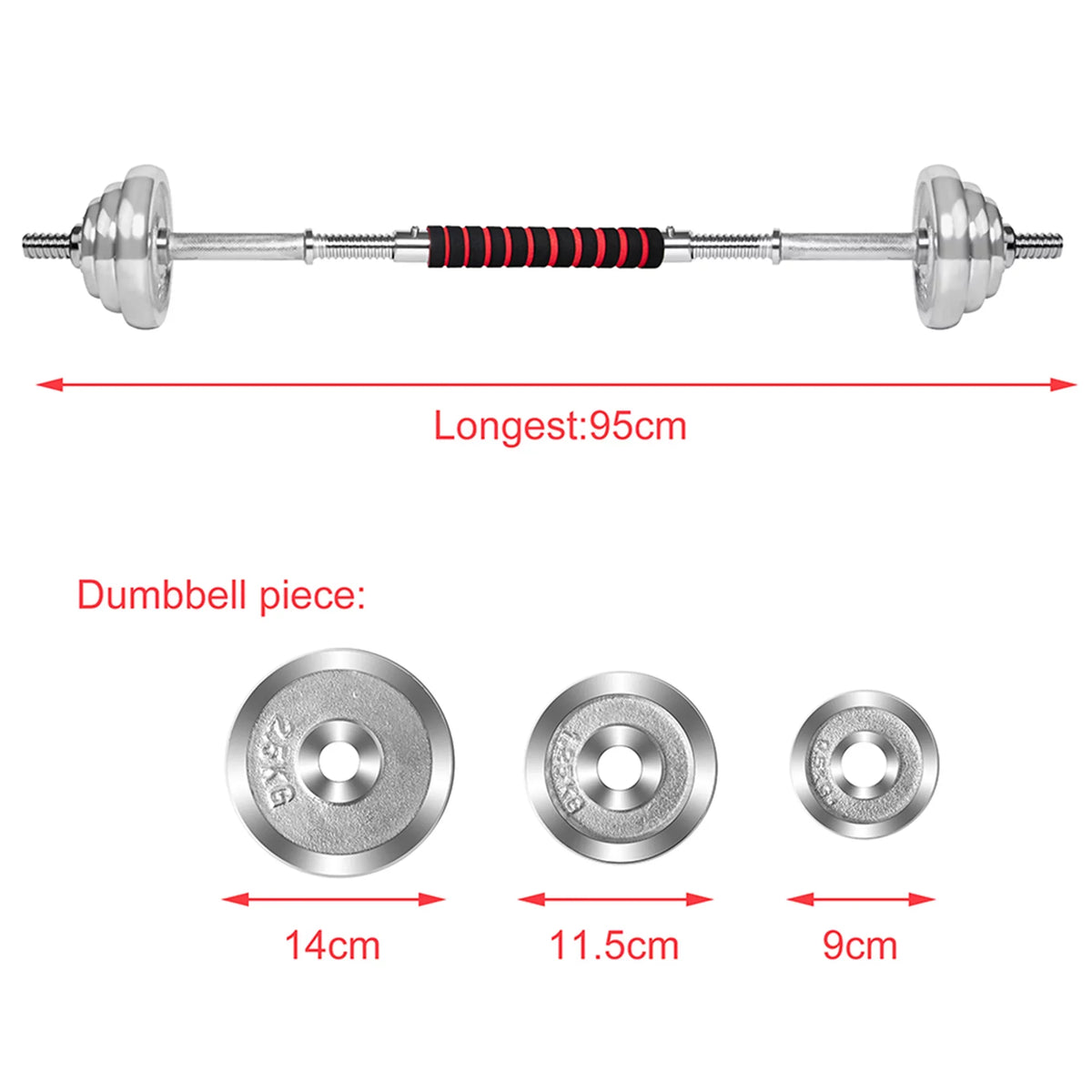 Household Weight Fitness Dumbbells Silver 66LB Dumbbell Gym Adjustable for Exercise, Set Barbells Detachable