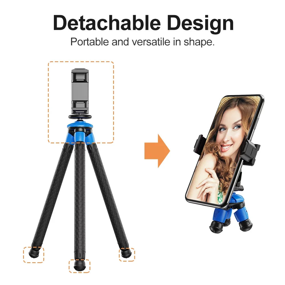 Mobile Phone Max Clip -JJ07 Foldable Travel Tripod Load Camera Portable Flexible Fits Detachable GoPro Octopus with Mini Tripod with Phone 3kg