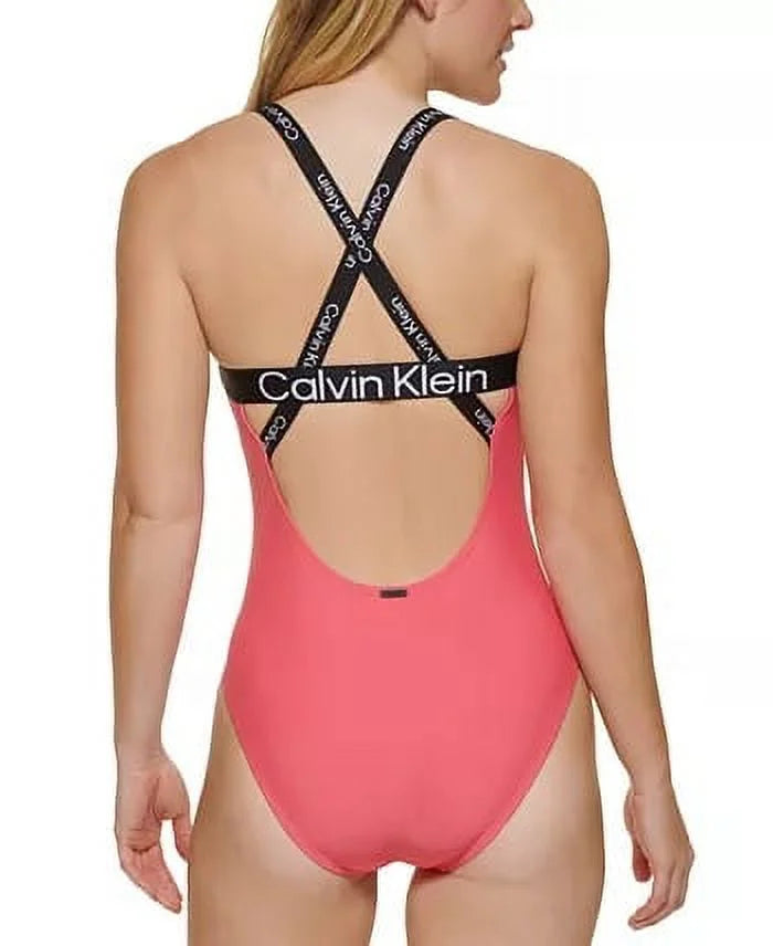 Deep Klein Swimsuit, Criss-Cross One-Piece Calvin U-Back Logo X-Large