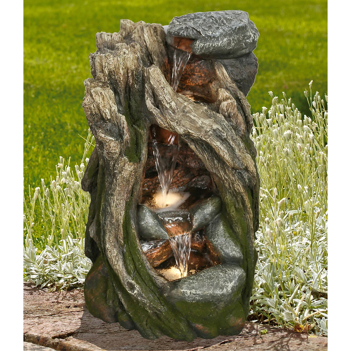 trunk Moisturefall 20" Outdoor Tree Fountain Garden Lighted