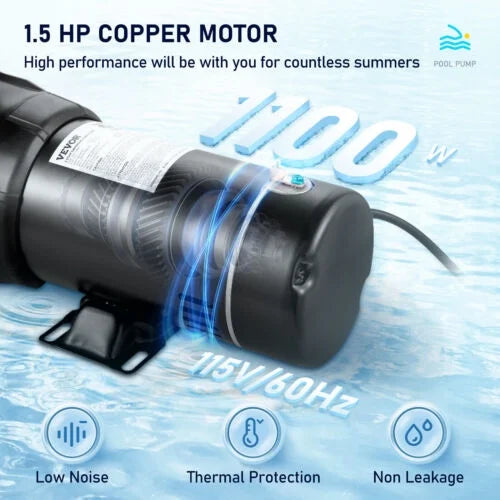 1.5HP Ground In/Above Pool Swimming Pump w/ 5547GPH Strainer Motor 41FT Filter