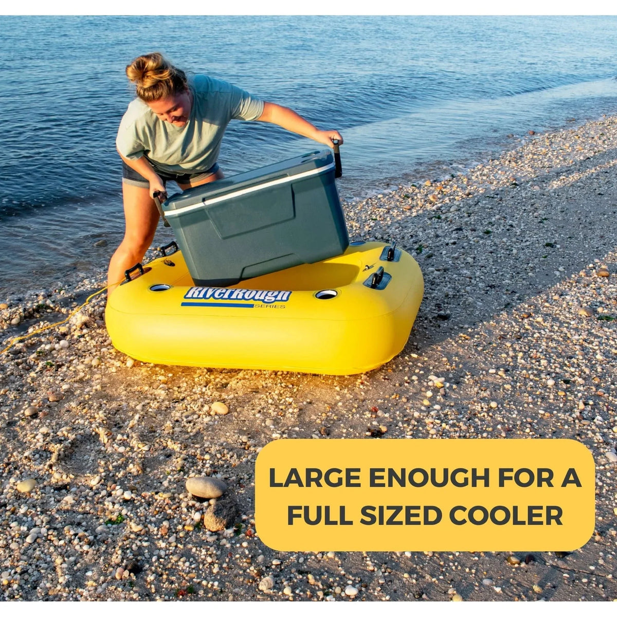 Float 55" Cooler Inflatable Swimming Raft Black Pool Yellow and