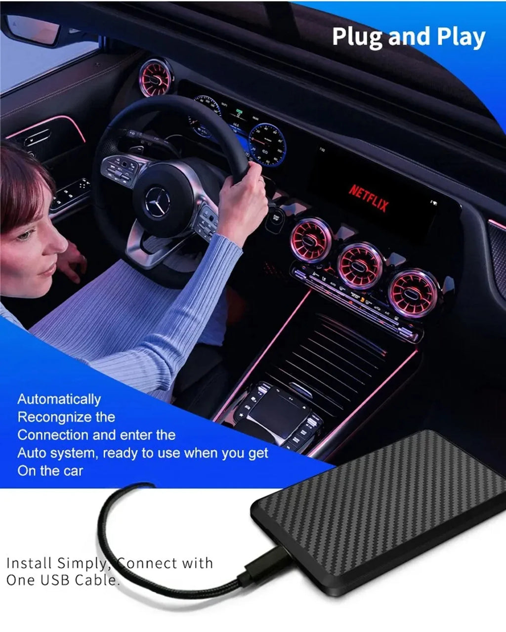 CarPlay 11 Wireless Masslatie Fit Dongle System Box Netflix Youtube Wired Mini Wifi Audi/Toyota//Golf/Mercedes/Subaru for Android to
