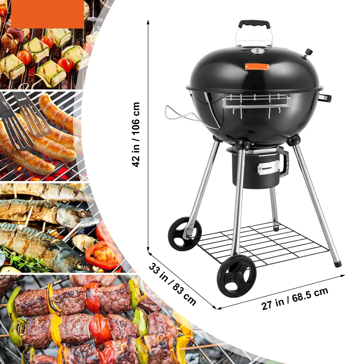 Grill inch Kettle Picnic Grill Propane Outdoor 22 Gas w/Shield, Barbecue Cooking, Kettle Grill Portable Patio Grills Charcoal Small & Steel Iron