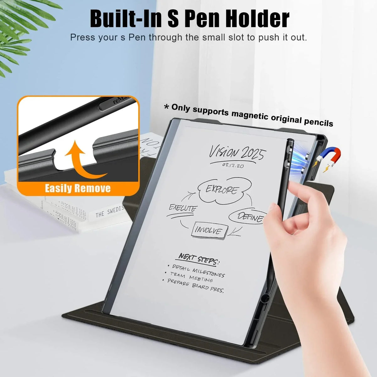 for Holder Slim Paper 10.3 2 Digital Book Pen with for Inch Remarkable Xuanbeier Magnetic 2 Folio Remarkable Case Ultra