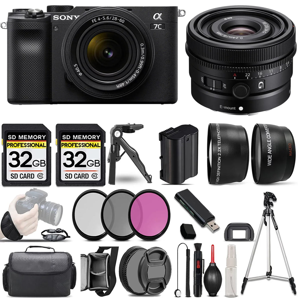 G Filter f/2.8 +64GB (Black) Mirrorless Lens+24mm with +3 Sony Camera 28-60mm Lens a7C