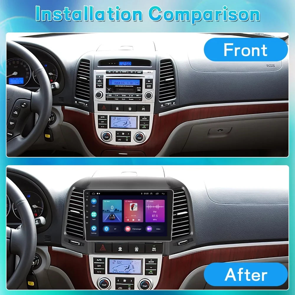2006-2012 9'' Mirror Stereo Android Camera 13 2+64G Auto Car Android Santa-fe Link Carplay Hifi, Hyundai Backup Podofo for Wireless Bluetooth Radio