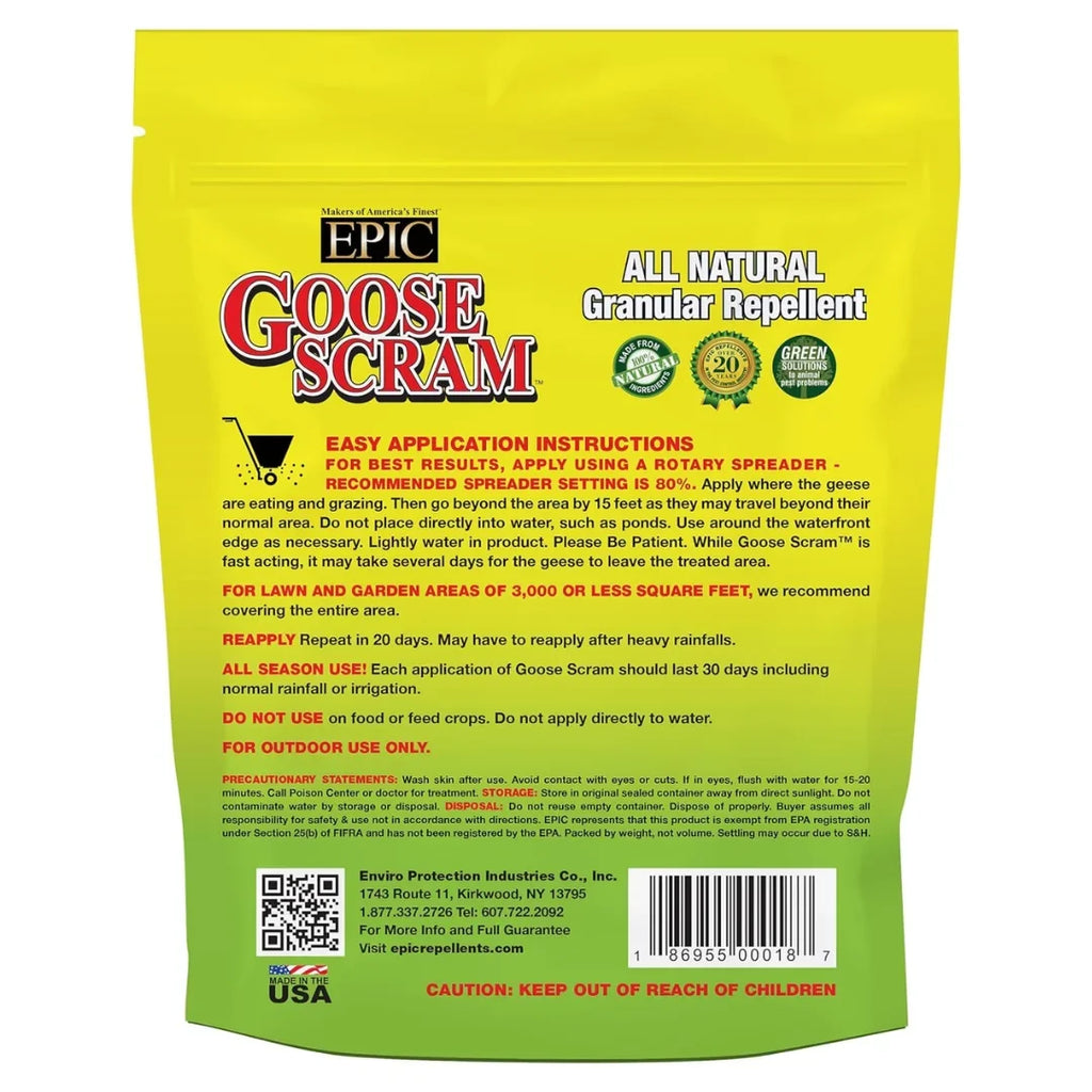 Bag, Resealable Outdoor All Natural Granular Scram Epic 10lbs Goose Animal Repellent