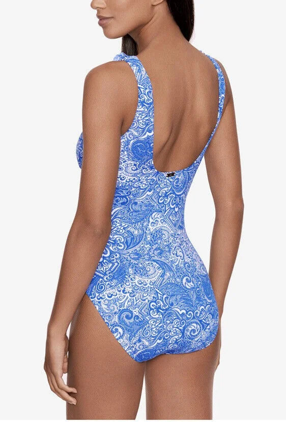 Tummy-Control Printed One-Piece Lauren Ralph Ruffled Swimsuit