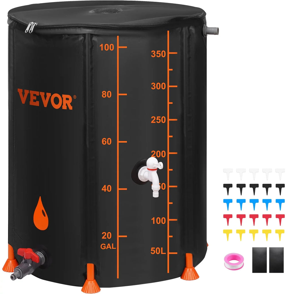 Rain Overflow Barrel, Large Capacity, System Collapsible Storage 100 Gallon and Collection Kit, Portable Container Spigots Tank Moisture Including Rainwater