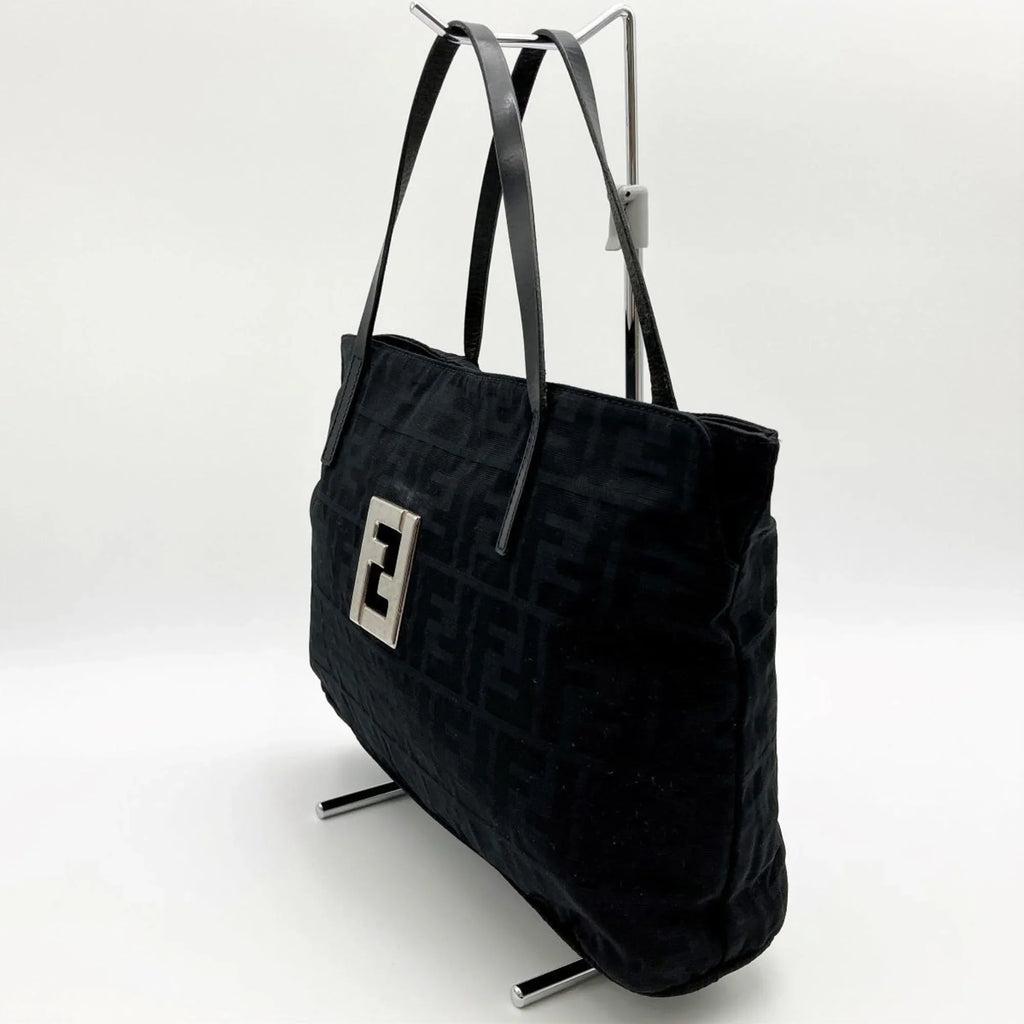 bag (Good) ladies black Pre-Owned nylon canvas 15786 handbag tote Zucca pattern