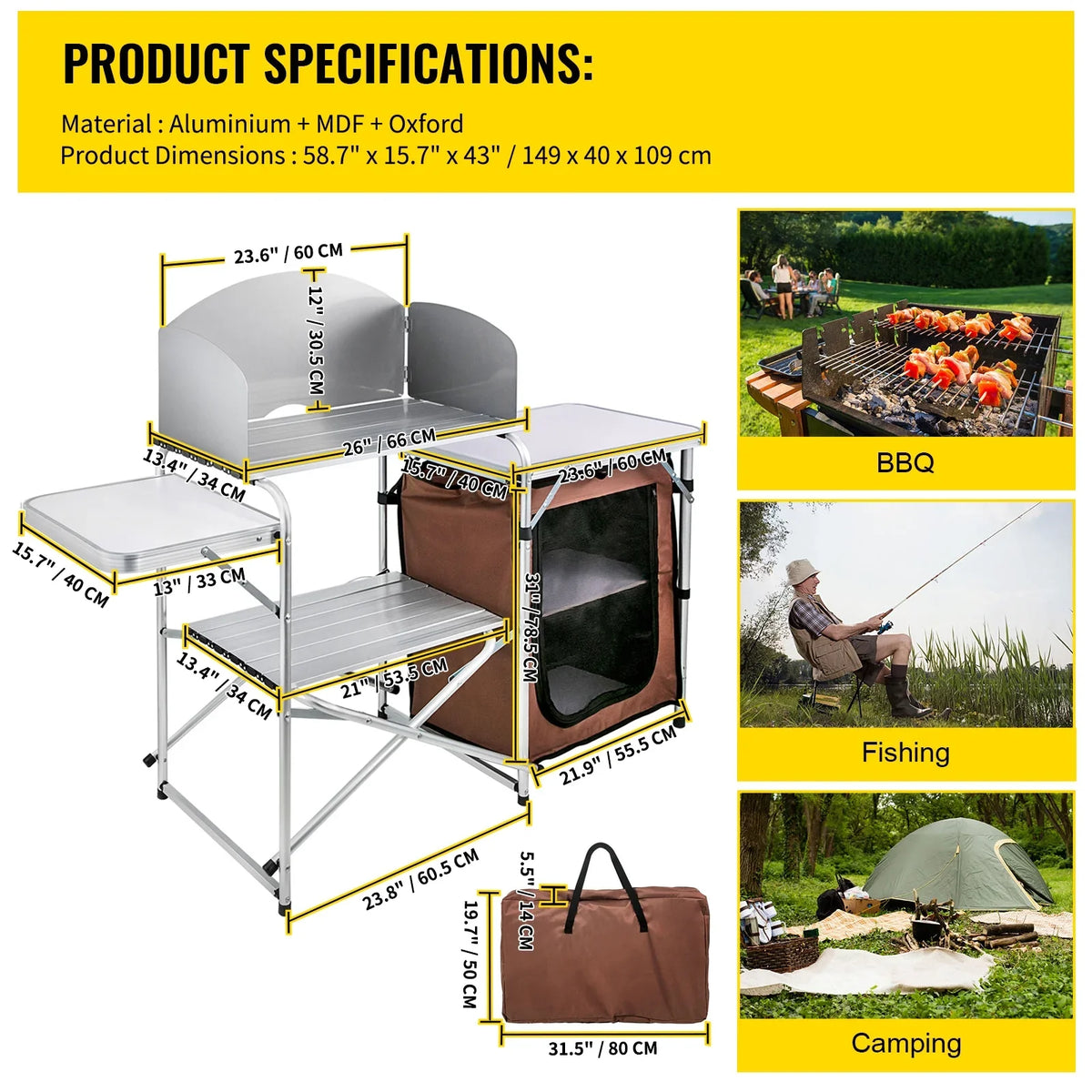 for Bag Table Camping Table 2-Tier, with Brown Party, Color, Kitchen , Zippered Cook Camp Portable Outdoor Table Camping, Folding
