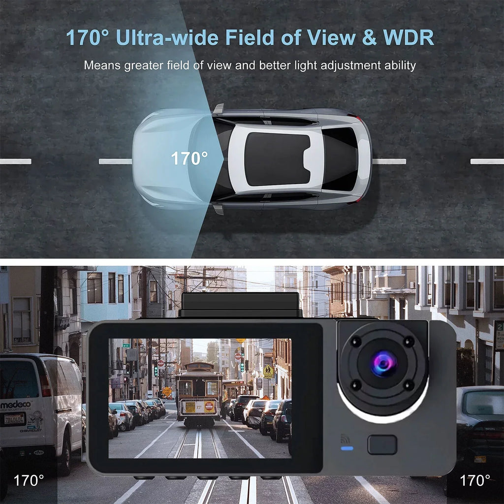 Cam, Loop Camera, Way Rear Three Inside Dash Triple Monitor, Cam Car Parking Driving G-Sensor, Vision, Cars, Night 1080P Backup Channel for Hanru Recorder, Dash 170°, Front 3 Recording,