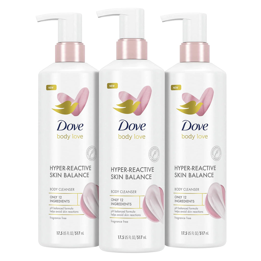 Body Reaction-Prone Skin Hyper-Reactive Body Cleanser 3 Ingredients Love 17.5 Count 12 Oz. Dove Body With Ultra-Sensitive Fragrance For Free Skin Wash Only Balance