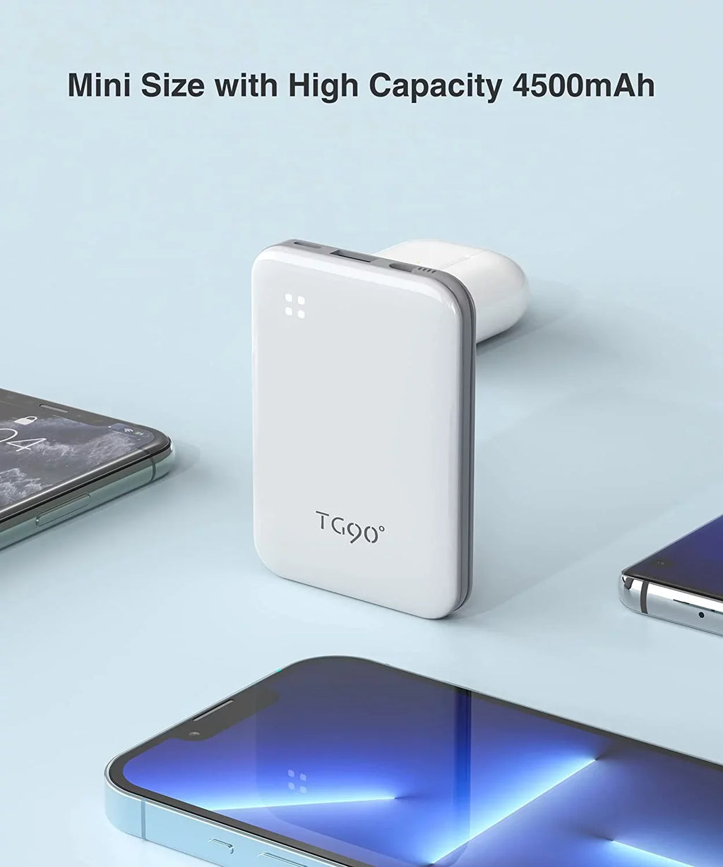 More Max/12/12 Portable Mini Fits Charger Phone White 13/13 Bank Max/11/11 Portable and TG90 Charger Cable, iPhone with 4500mah Small Built-in Pro Max/X//8/7/6/ Power with Pro Cell Pro
