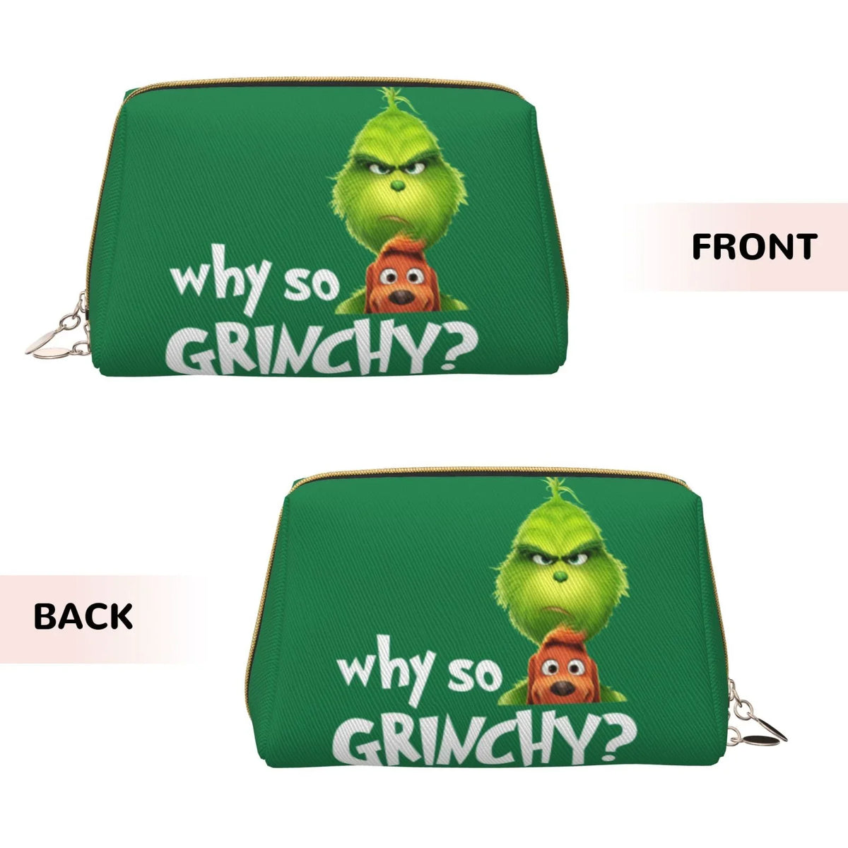 Travel Toiletry Funny Bag Makeup Purse Gift Pouch Leather Cosmetic Organizer Portable Bag Grinch Storage