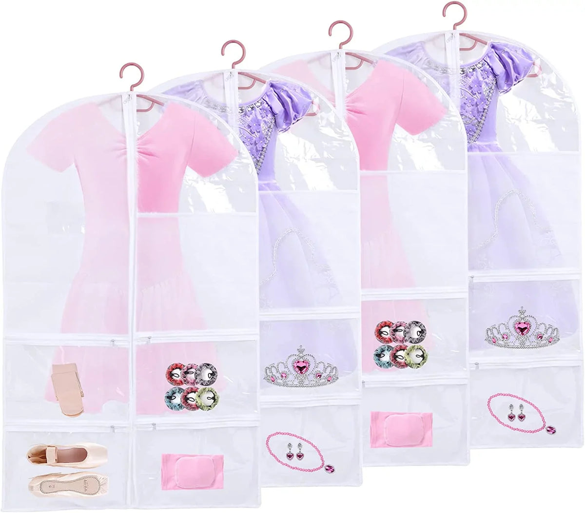 3 Ballet Garment Costumes, Competitions Bags Multiple Dress, Girls Pack Hanging Dance Dance Organize Kids Clear Garment for with Bags Recitals, Storage Dance Pockets, Costume Dance Bag