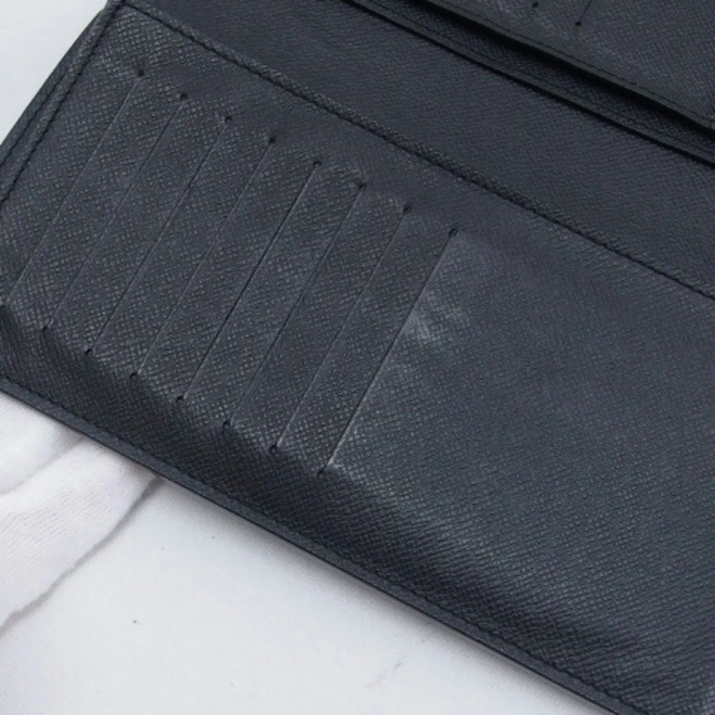 Pre-Owned Wallet (Good) Long Vuitton Black Bifold Billfold Taiga Louis