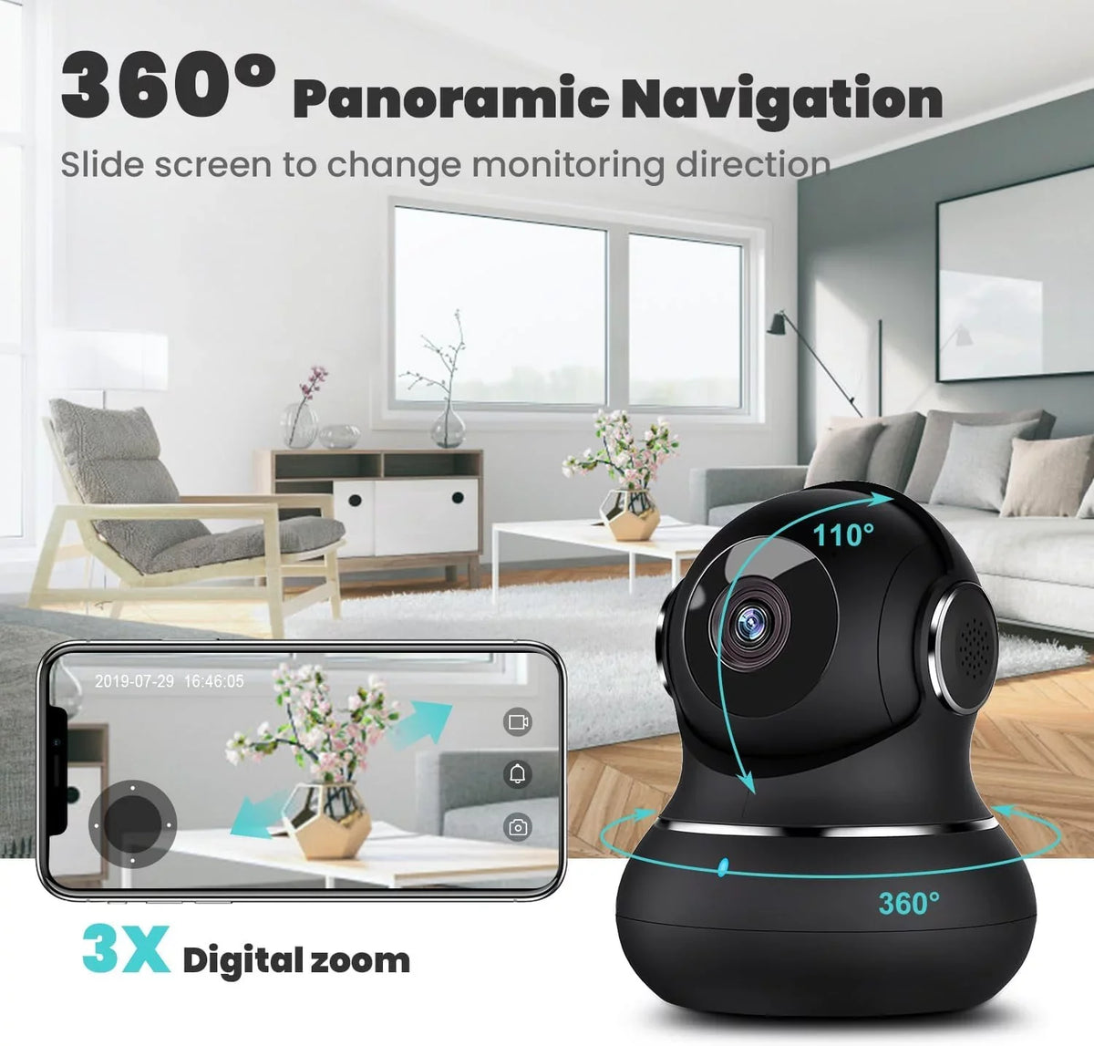 Pan/Tilt Indoor with Litokam Security Security Cameras Detection, 360 Pet Indoor Motion 2K for Home Camera, Camera