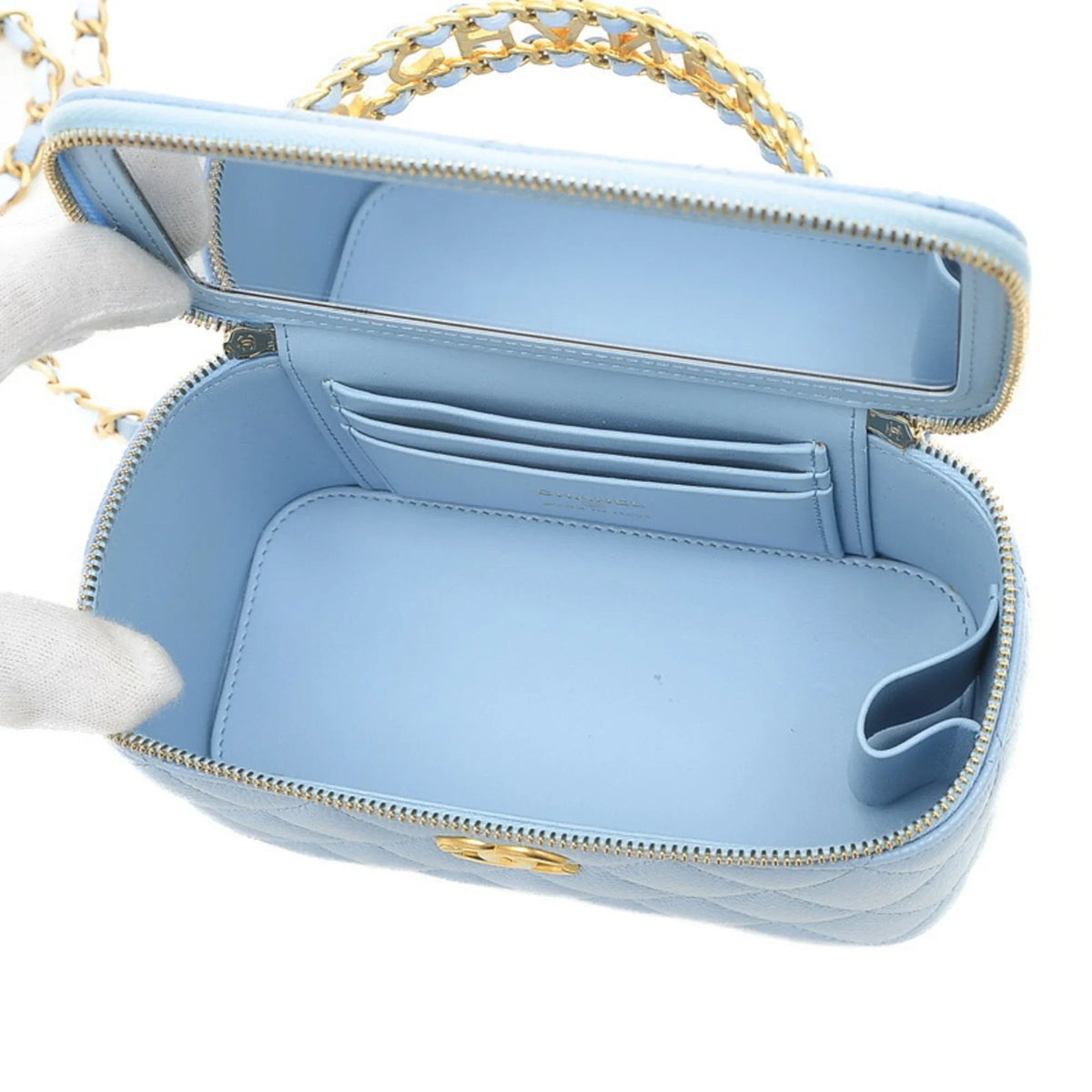 Blue Gold Pre-Owned Bag AP2805 Caviar Skin Logo Vanity (Good) Handle Shoulder Hardware Chanel