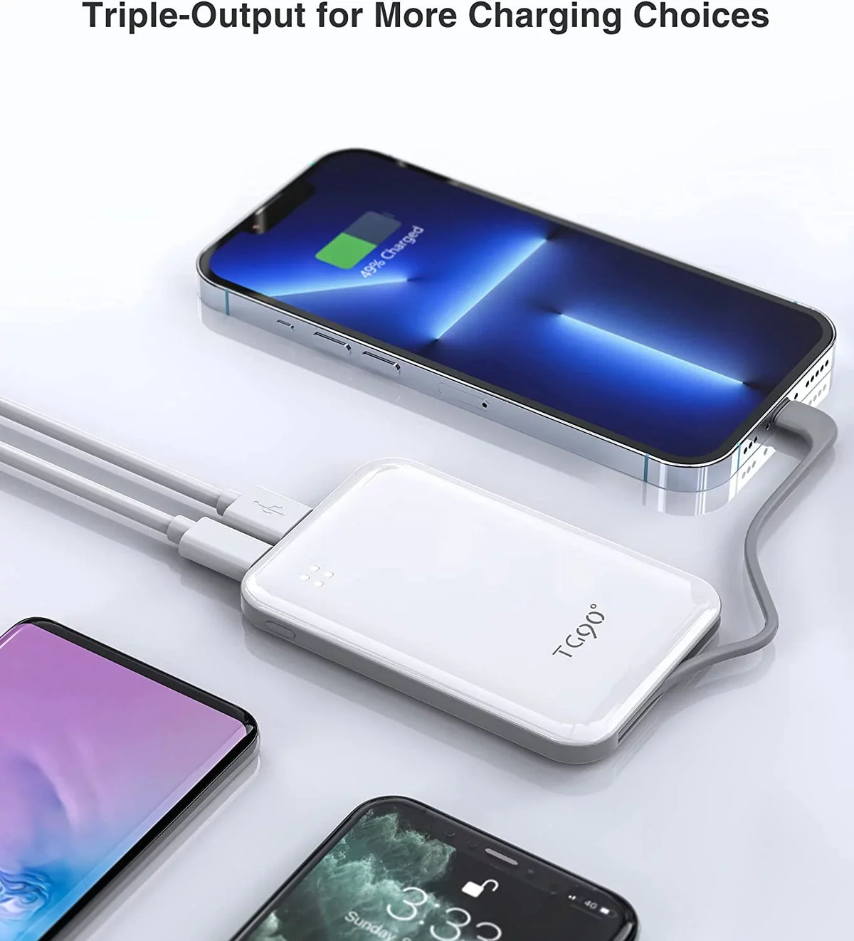 More Max/12/12 Portable Mini Fits Charger Phone White 13/13 Bank Max/11/11 Portable and TG90 Charger Cable, iPhone with 4500mah Small Built-in Pro Max/X//8/7/6/ Power with Pro Cell Pro