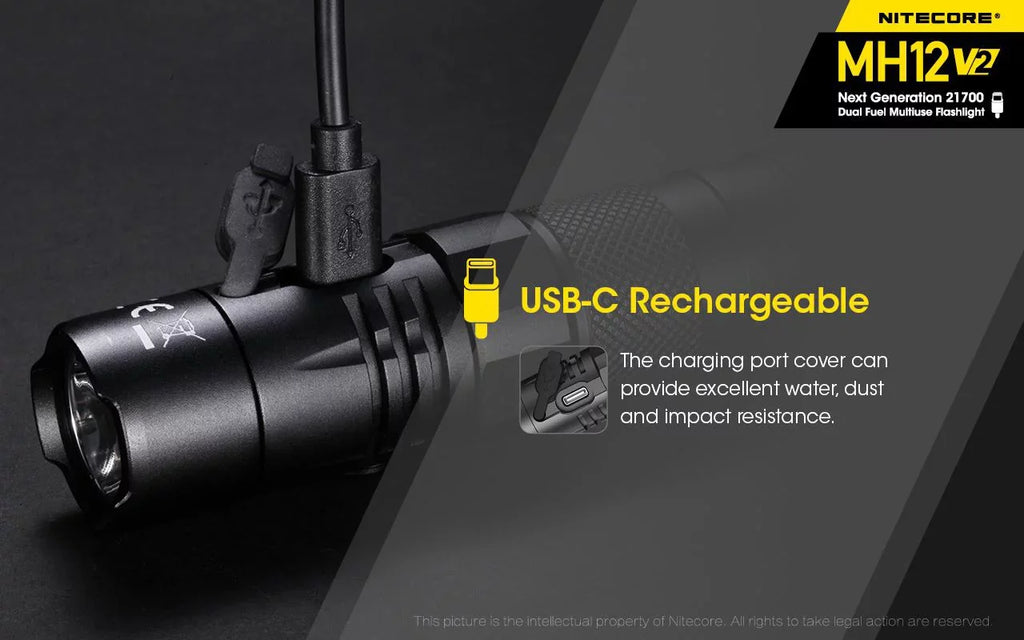(Included) Nitecore V6 -L2 Battery -1200 Lumens V2 -21700 Flashlight MH12