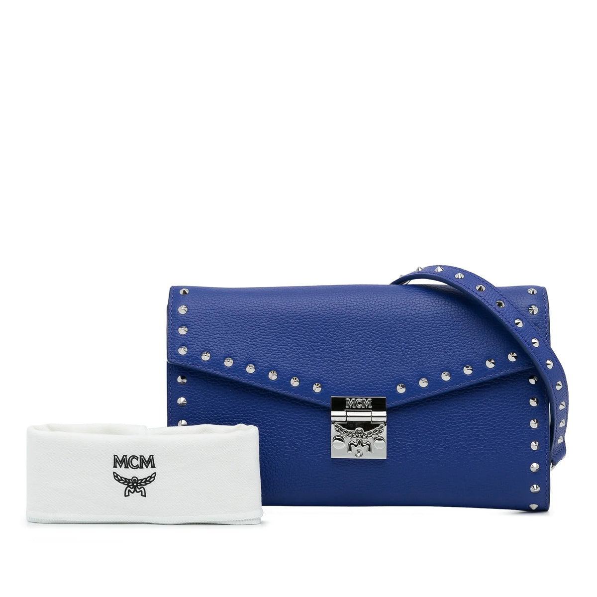 Pre-Owned Unisex Leather (Good) Wallet Crossbody Calf on Chain Studded Patricia Authenticated Blue Bag